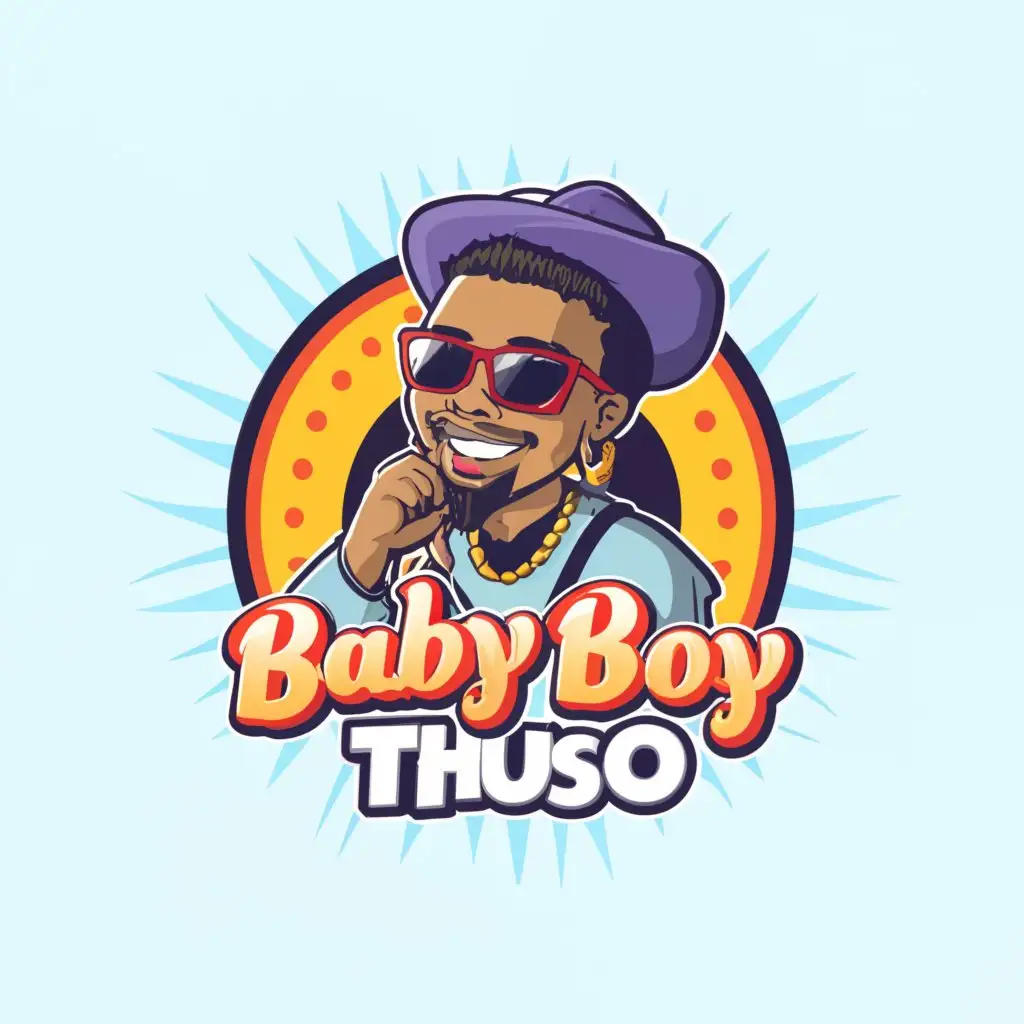 a logo design,with the text "Baby Boy Thuso", main symbol:Cartoon of a cool guy with dreadlocks,complex,clear background