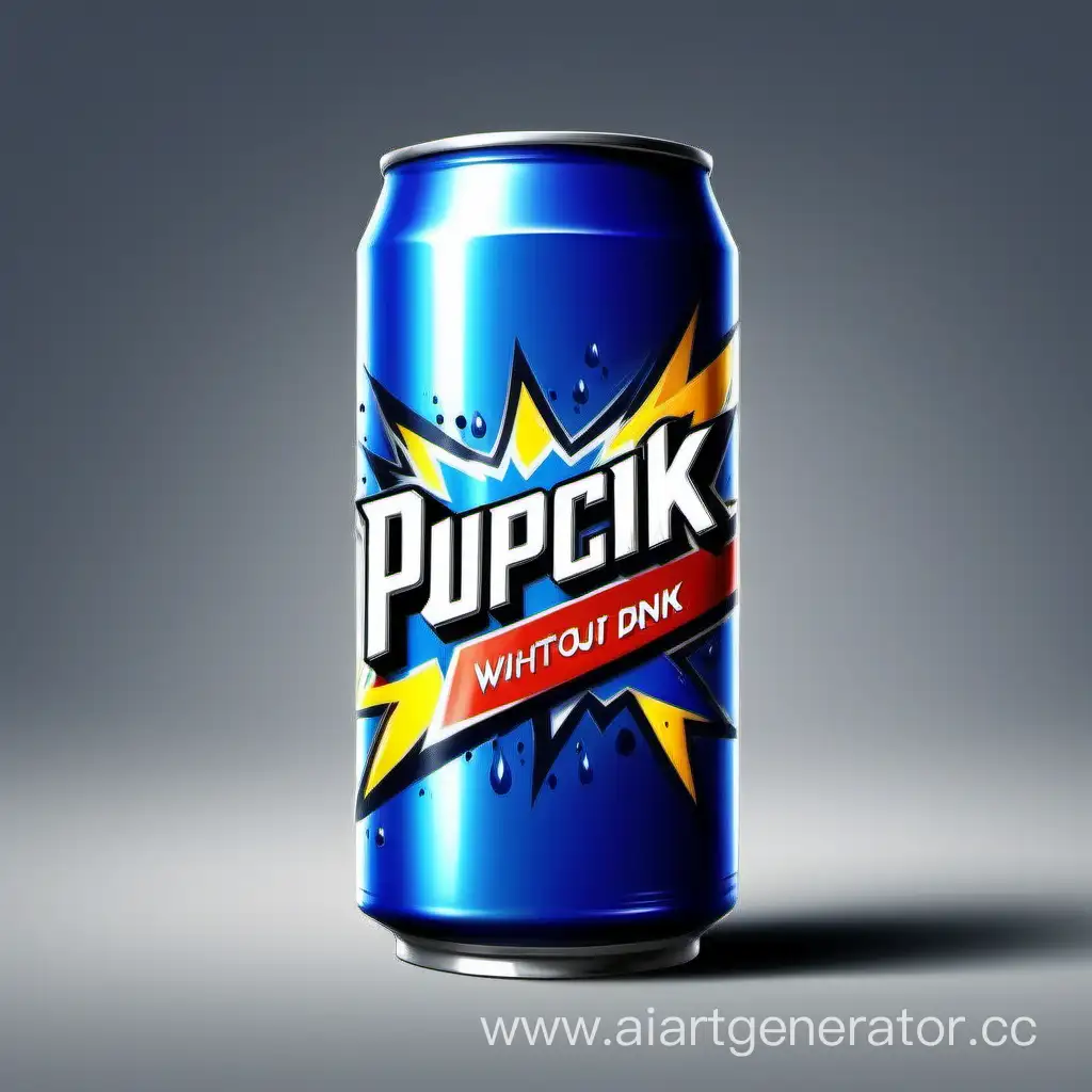 Нарисуй банку энергетического напитка с надписью "PUPCIK without splash"