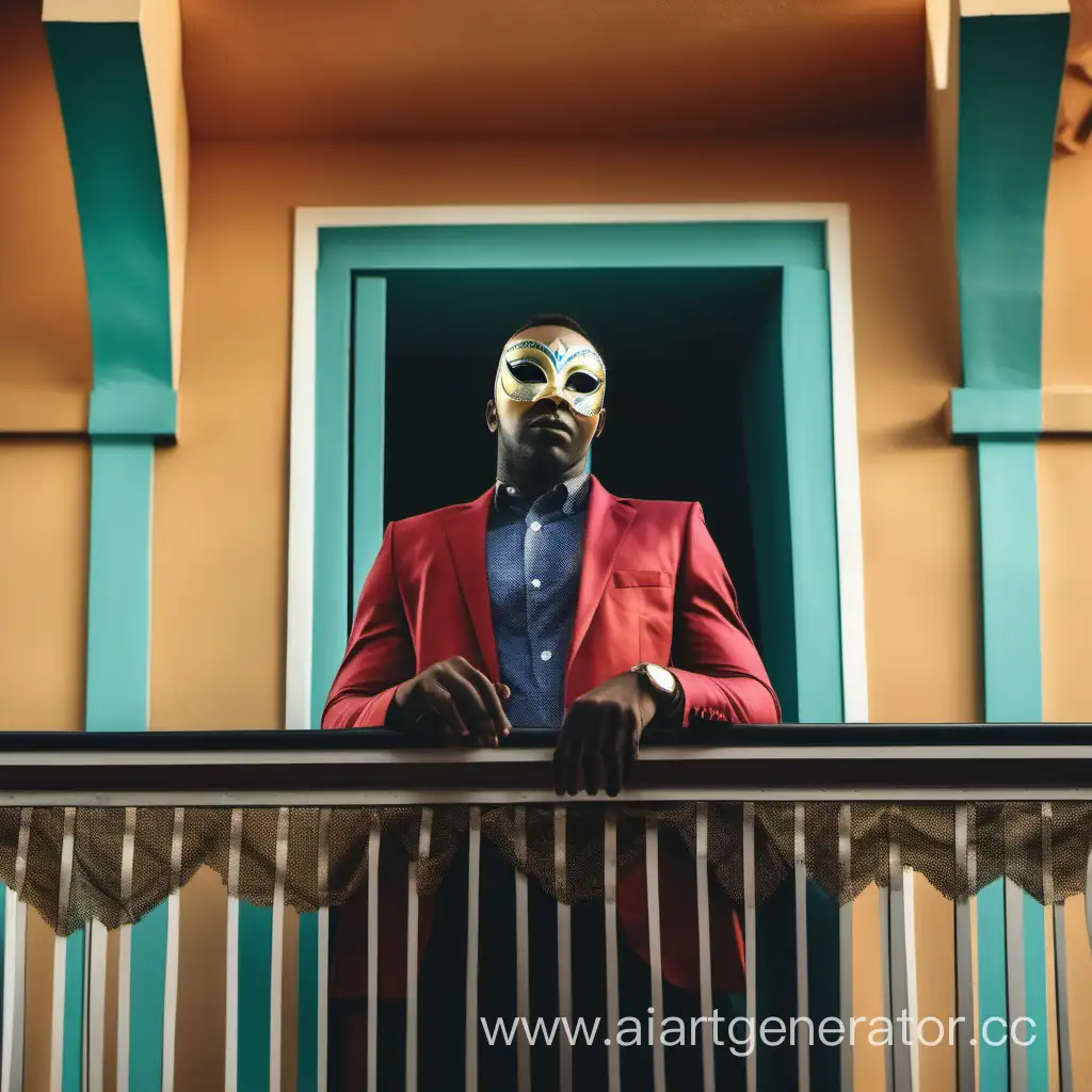 A-Black-Man-in-Carnival-Mask-at-Private-Party-Balcony