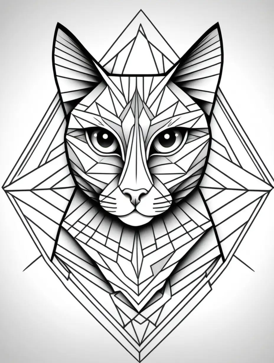 a symmetrical geometric cat for a coloring book.