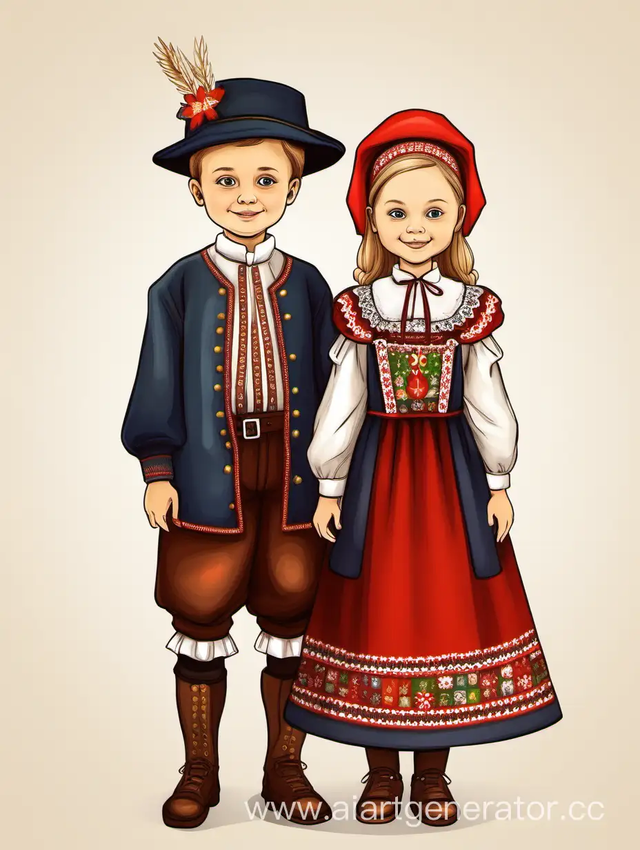 Polish-Boy-and-Girl-in-Traditional-Costumes-Celebrating-Polish-Culture