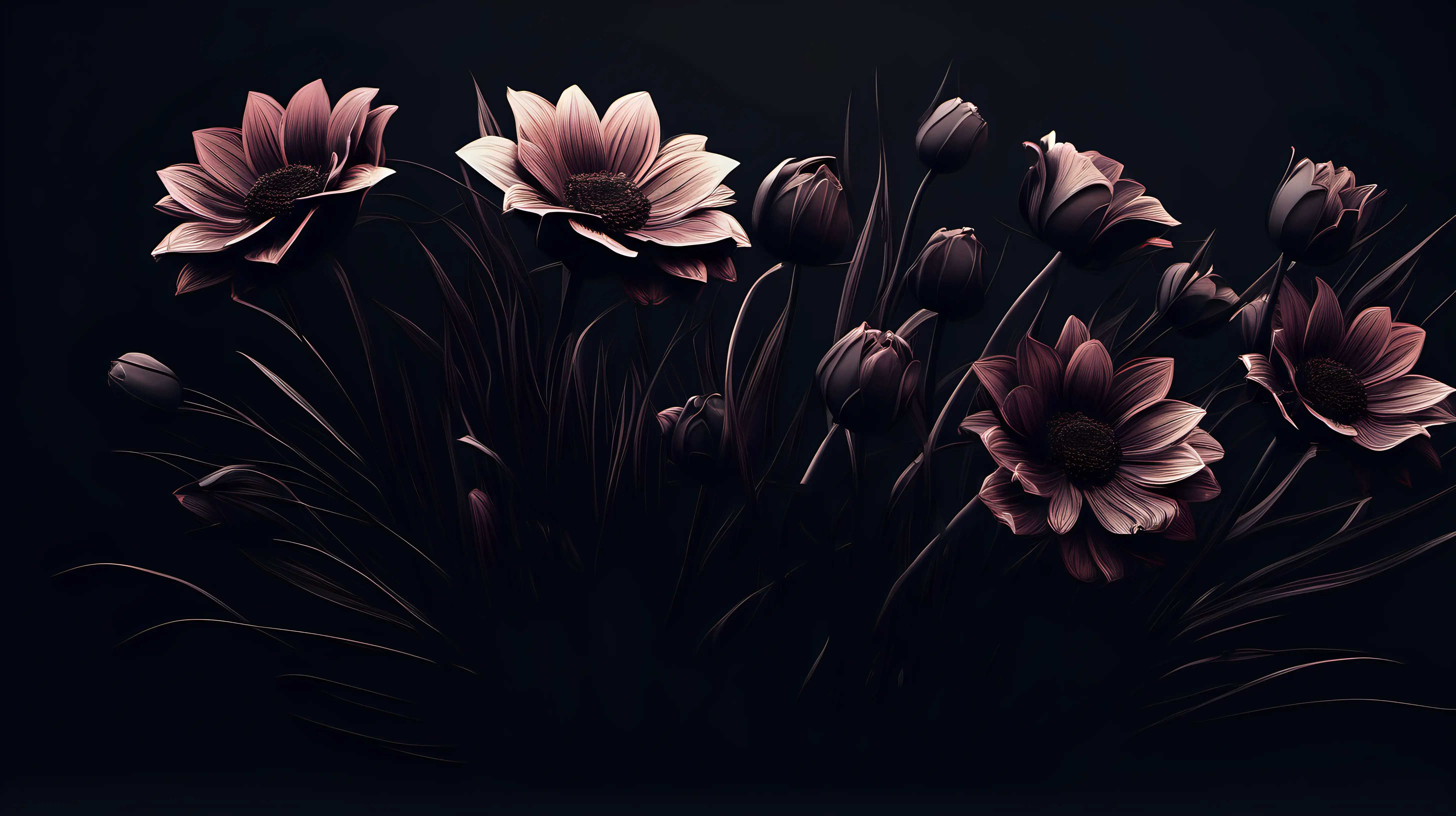 flowers, dark color theme, artistic