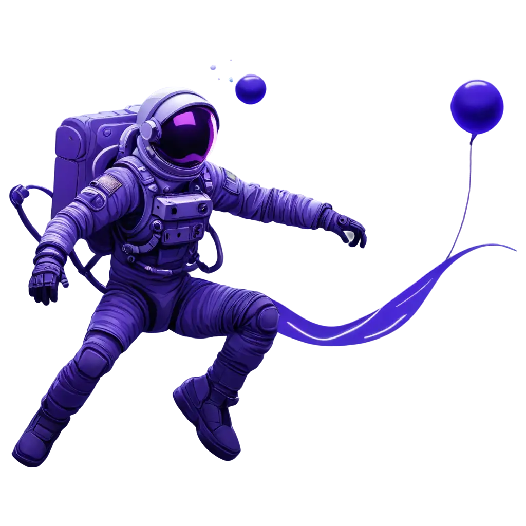 astronaut vector design, digital art, purple and blue navy colors, moving