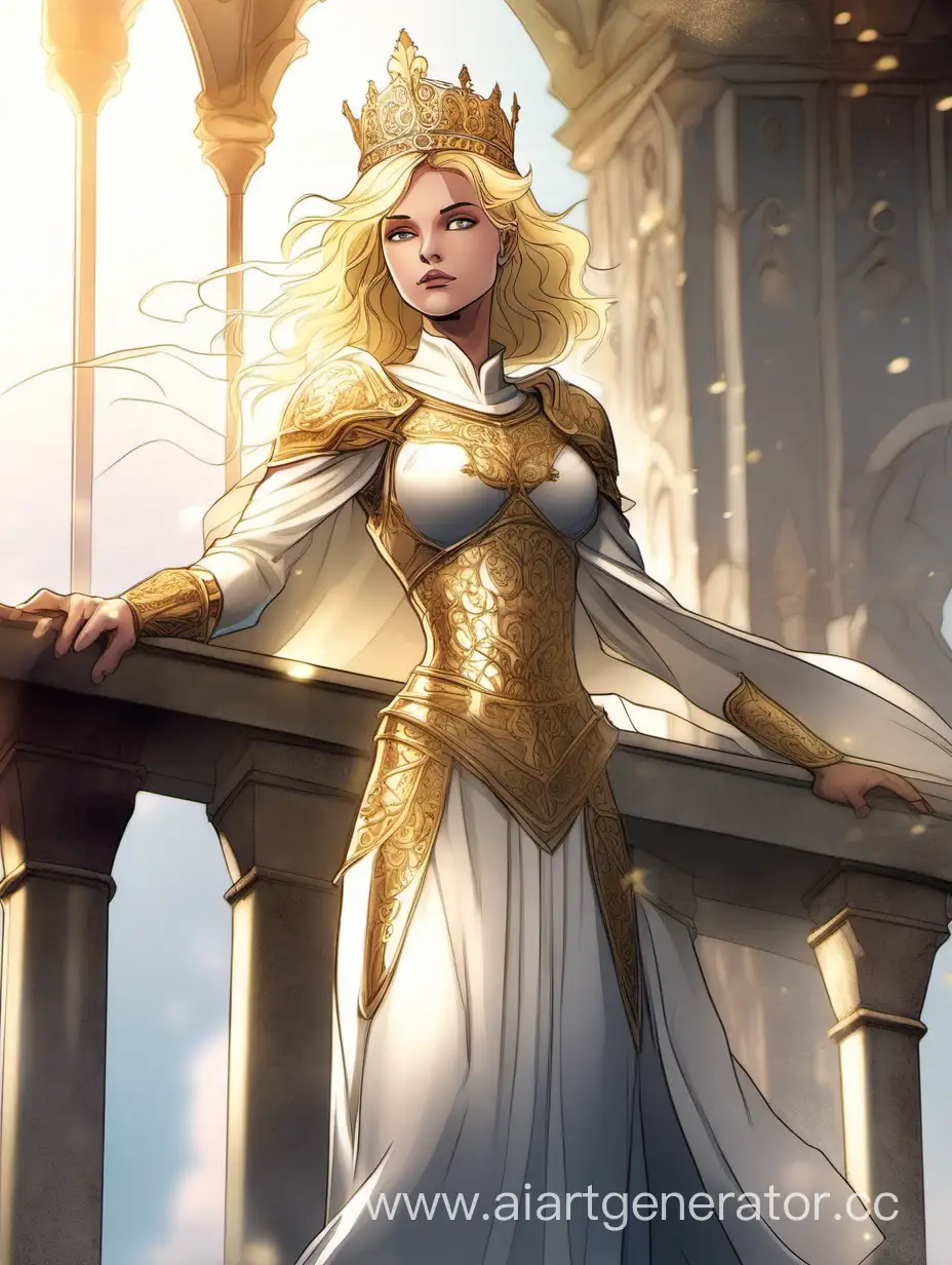 Blonde-Warrior-Queen-on-Royal-Balcony-Upholding-Light-and-Sanctuary