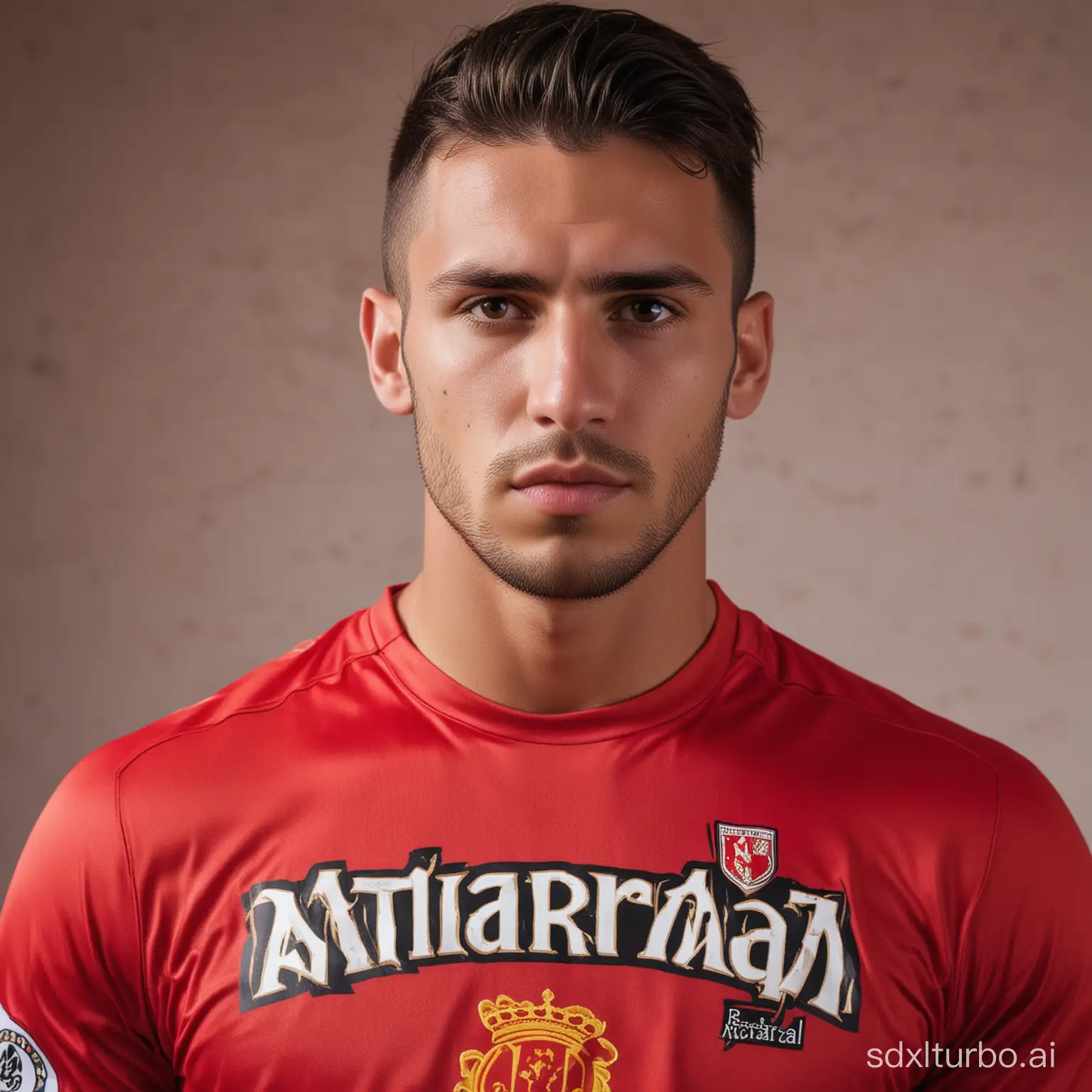 face of a football player with a real mallorca shirt