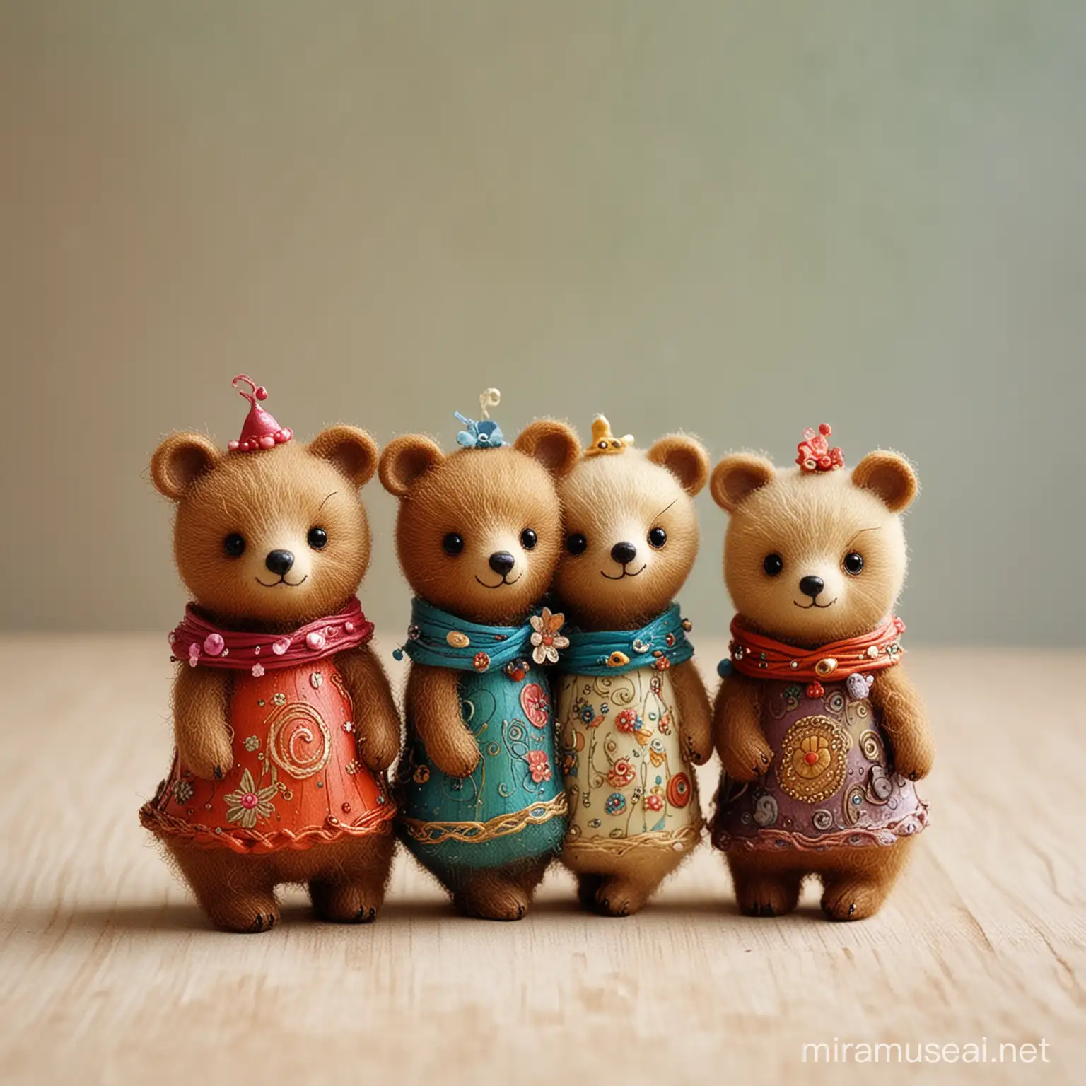 Whimsical Art Little Bears Frolicking in a Enchanted Forest
