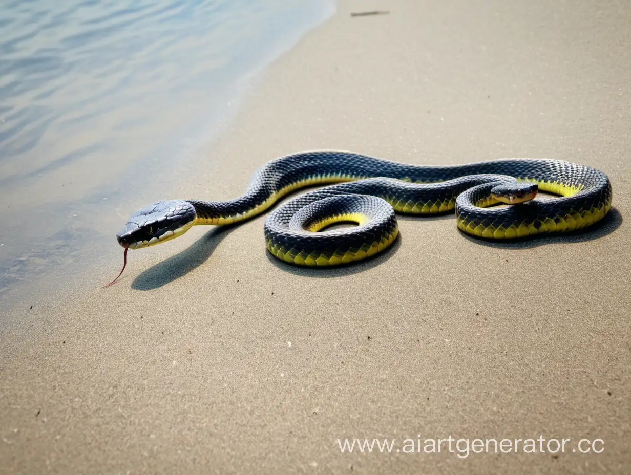 Serpentine-Elegance-Snake-Resting-Peacefully-on-Shoreline