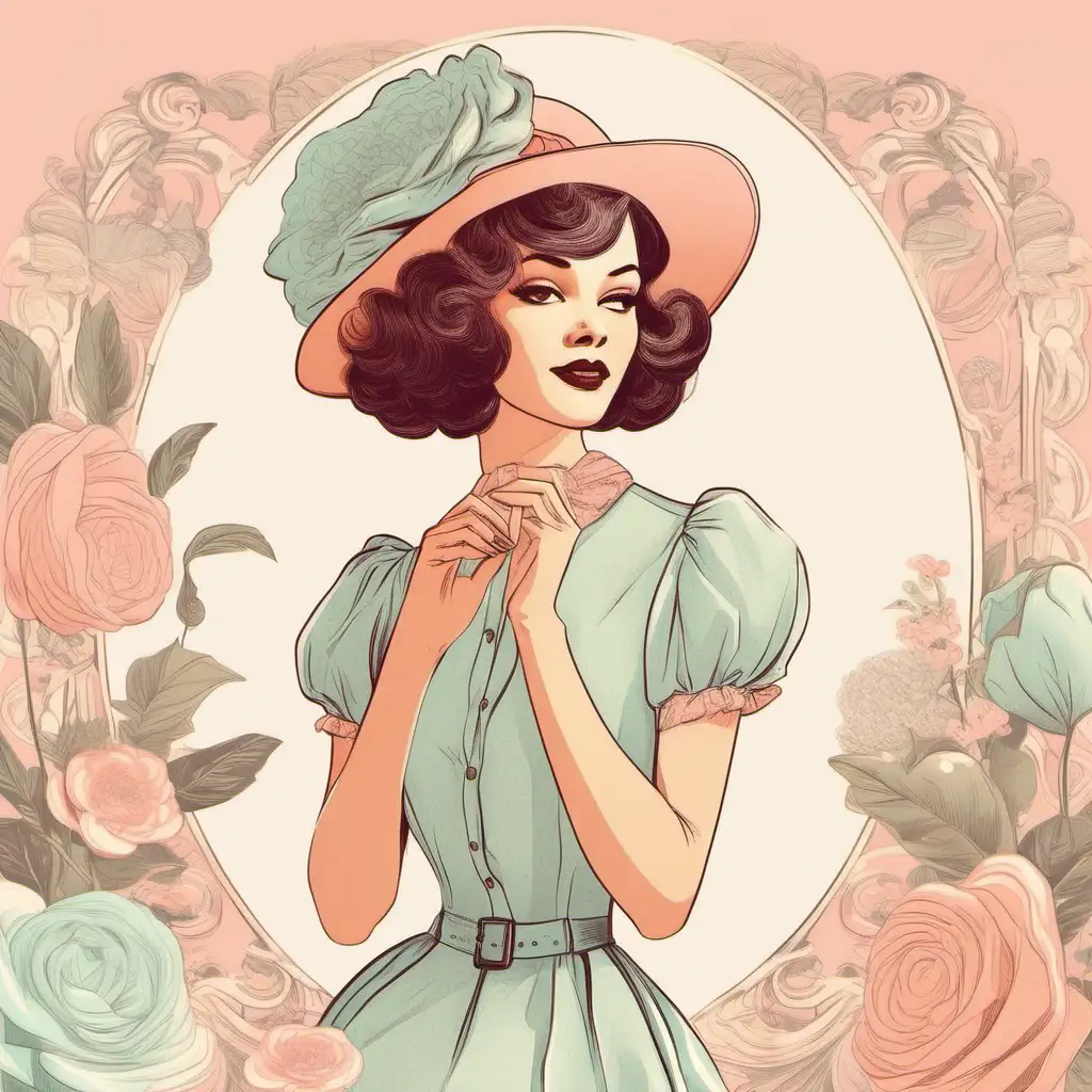 Charming Coquette Illustration with Vintageinspired Pastel Design
