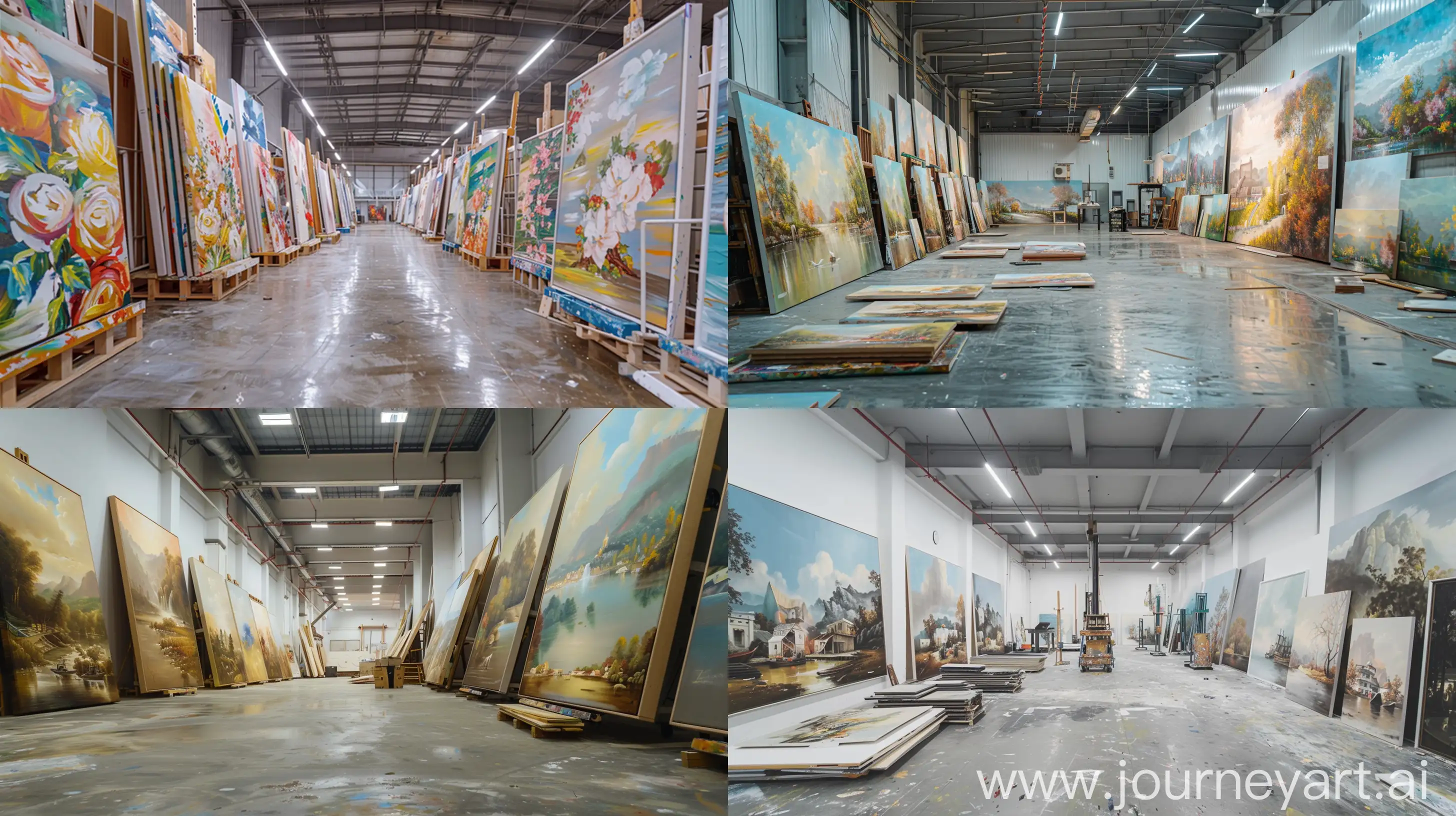 Spacious-Oil-Painting-Factory-Unframed-Masterpieces-on-Clean-Cement-Floors