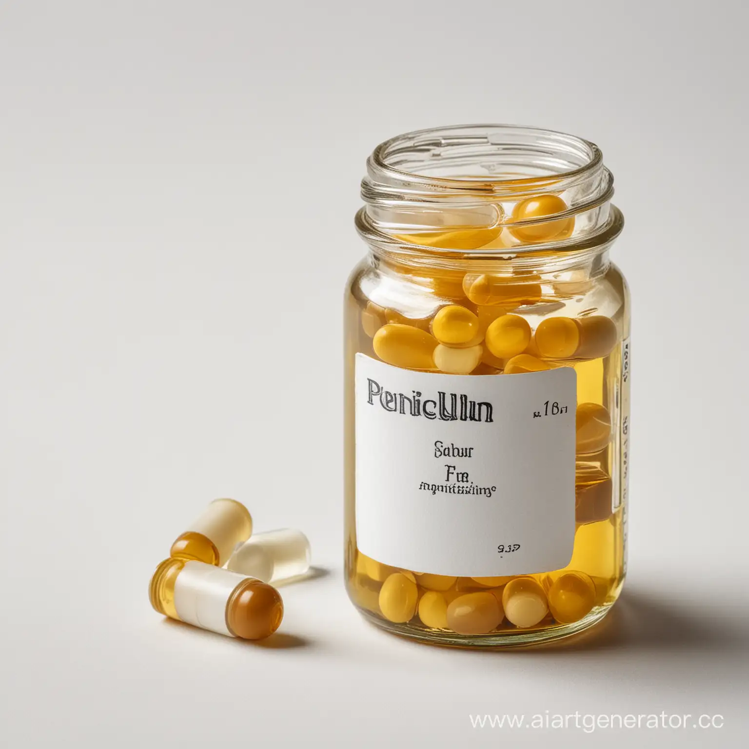 Пенициллин  лекарство в банке на белом фоне