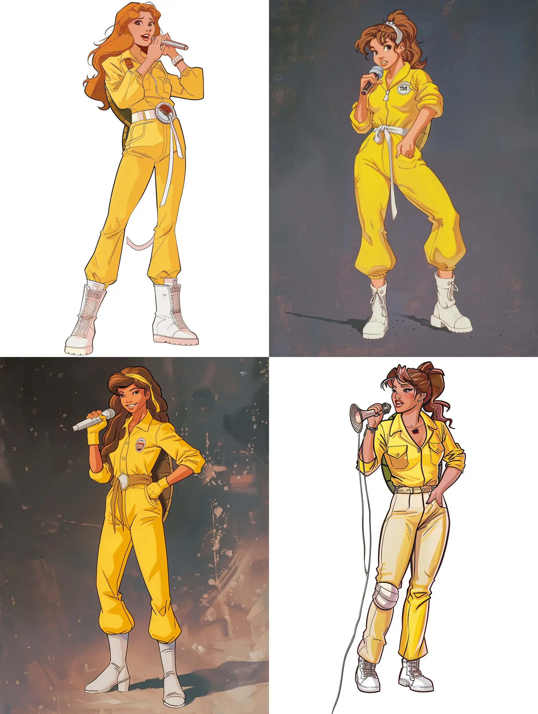 April O’Neil from TMNT 1987 Cartoon, Yellow Jumpsuit, White Boots, Standing with Microphone