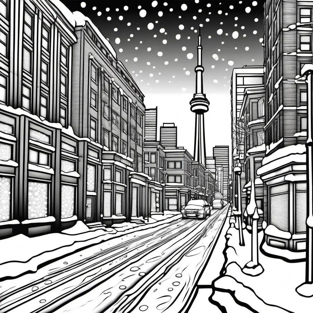 Toronto Winter Street Coloring Page for Adults