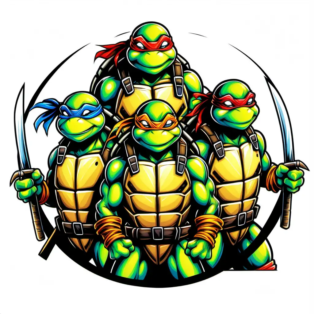 Four teenage mutant ninja turtles, Tshirt design vector, illustration, white background
