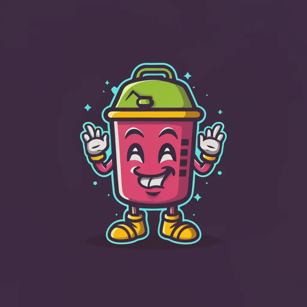 a logo design,with the text "Trash Peterson's", main symbol:Retro style trash can logo mascot with cute neon colors, the trash can becomes the head, there are stylish feet and hands, stylish, trashy, cheap,Moderate,be used in Retail industry,clear background