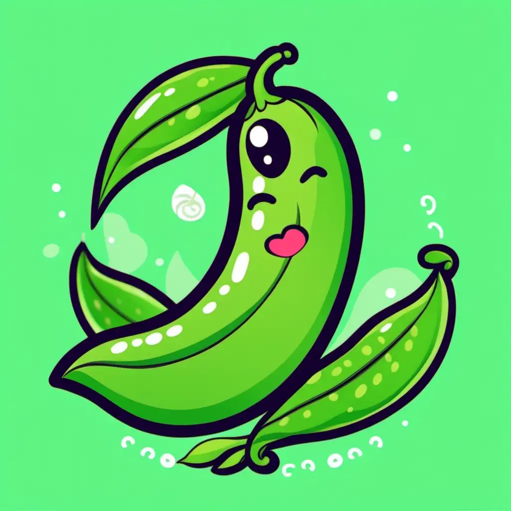 Adorable Kawaii Style Pea Pod with Slight Opening and Logo