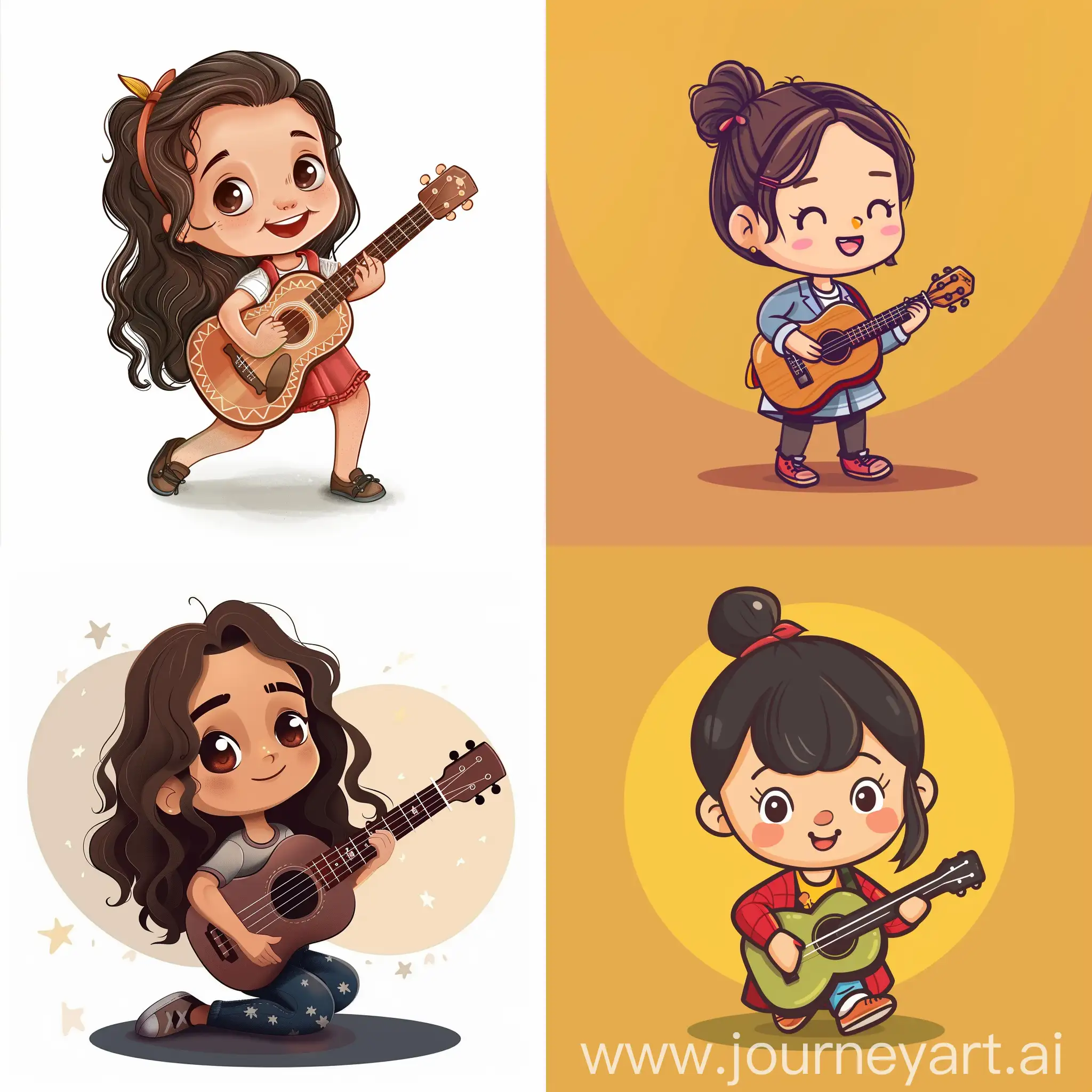 Cartoony digital art of a cute girl playing guitar
