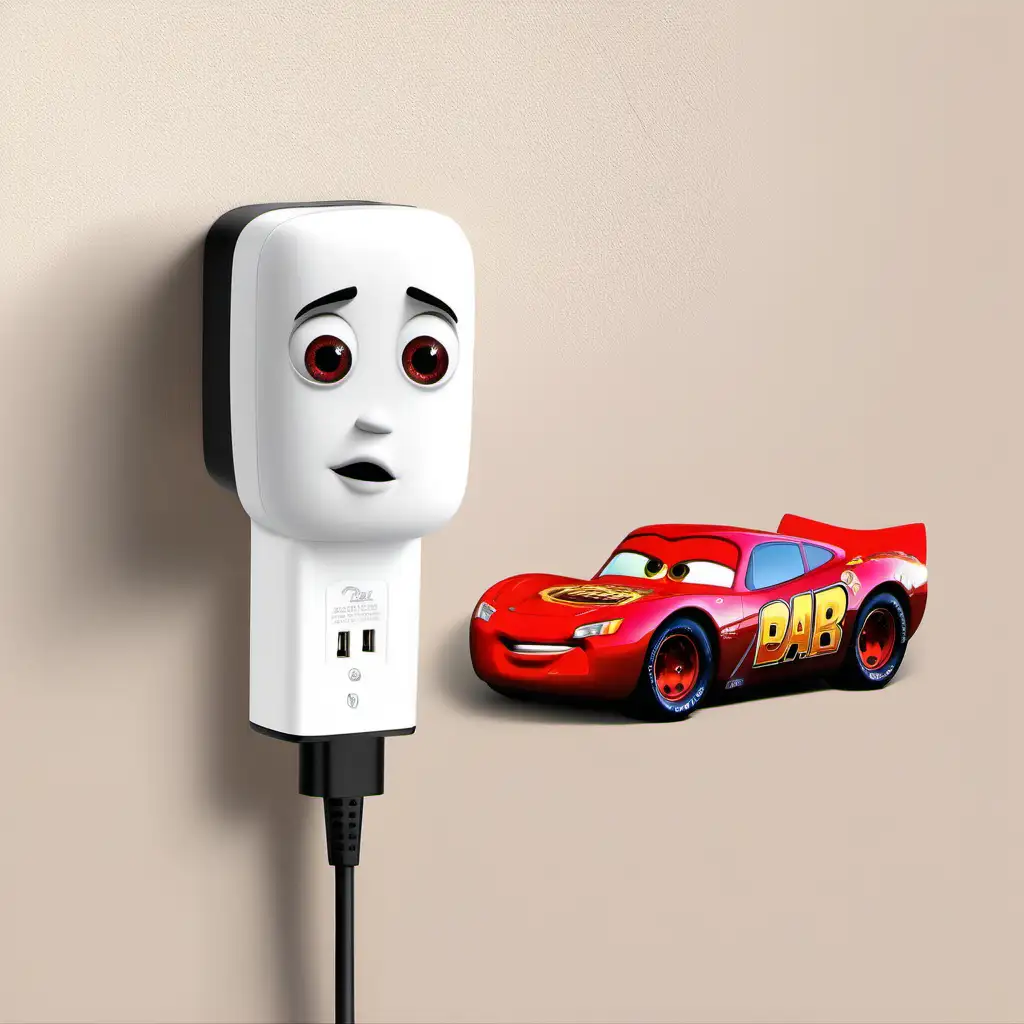 Vibrant PixarStyle Car Wall Charger Illustration