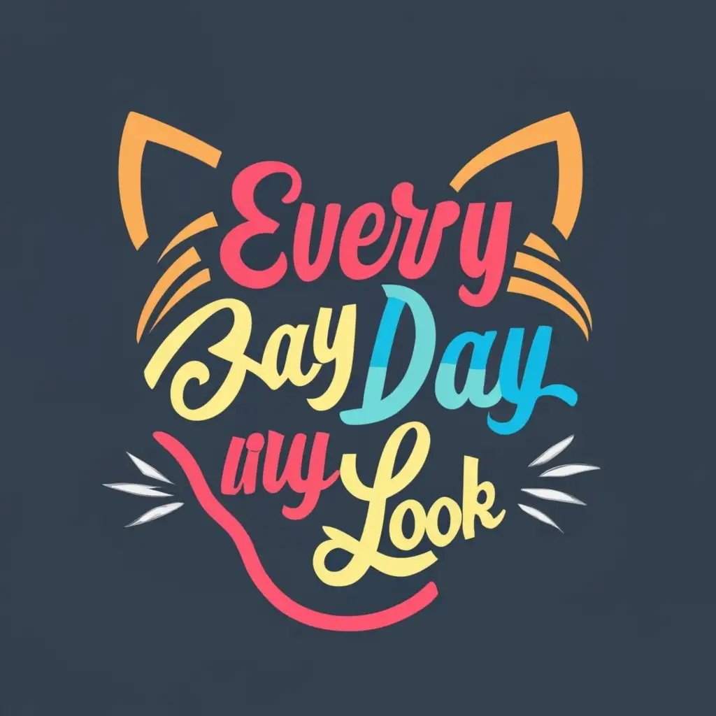 logo, the cat behind the wheel of the car looks away, with the text "Every day my look", typography, be used in Entertainment industry