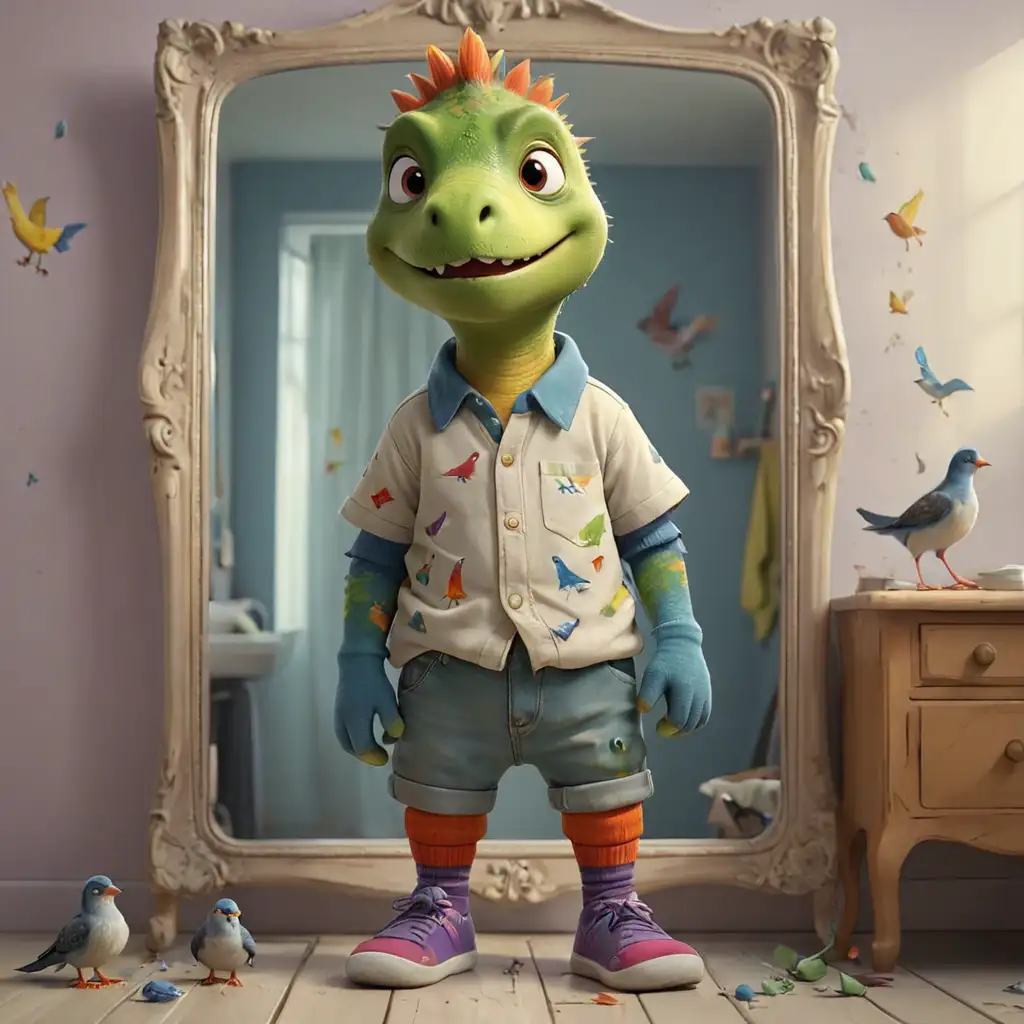 Adorable Little Dinosaur in Playful Outfit and Mismatched Socks