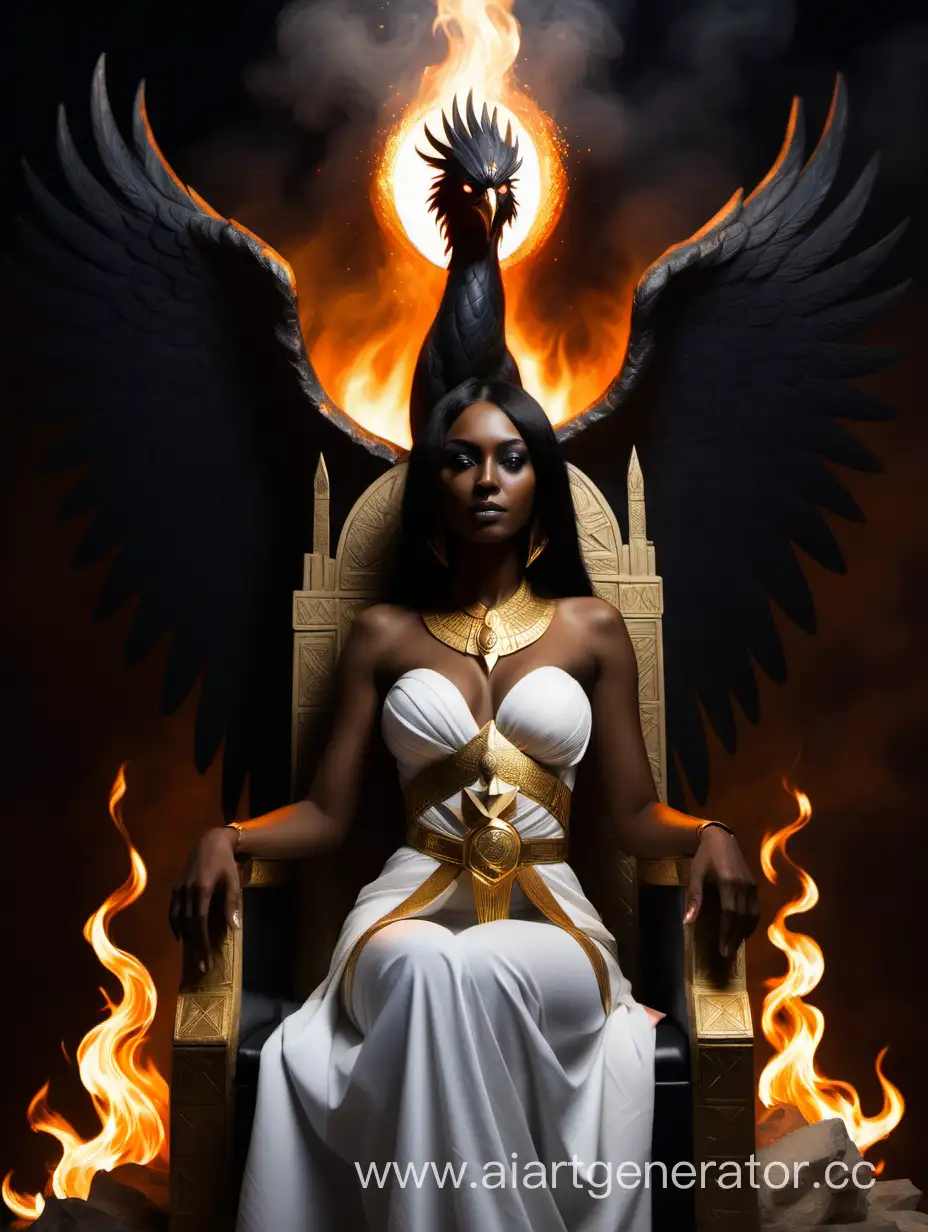 Darkskinned-Woman-on-Egyptian-Throne-Conjuring-Fire-Magic-with-Phoenix-Flag