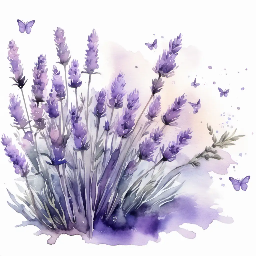Dreamy Lavender Fields with Watercolor Butterflies