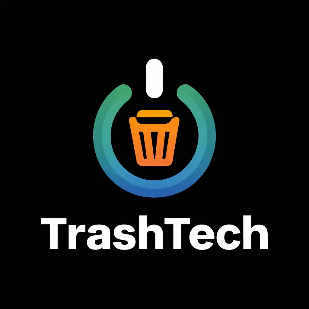 logo, power button with trash can in top of power button, with the text "TrashTech", typography, be used in Technology industry
