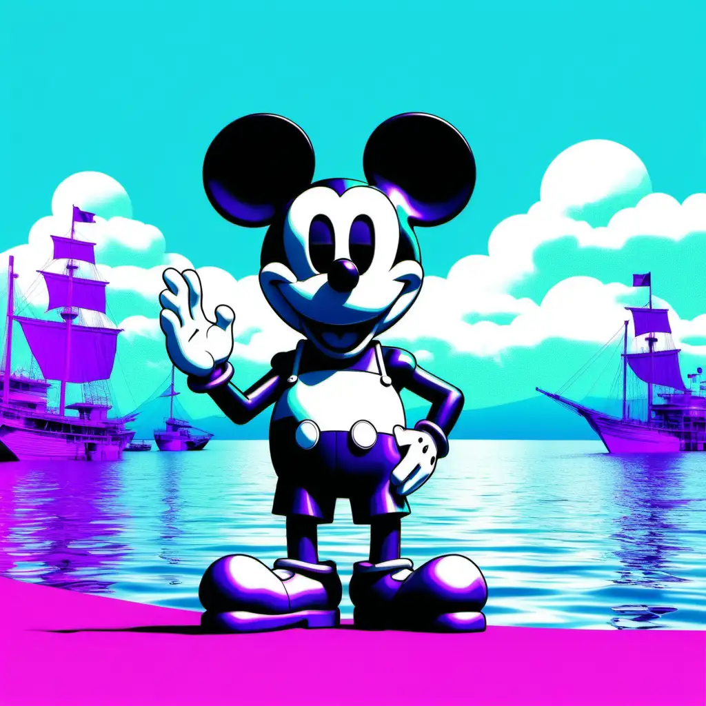 Steamboat Willie in vaporwave style