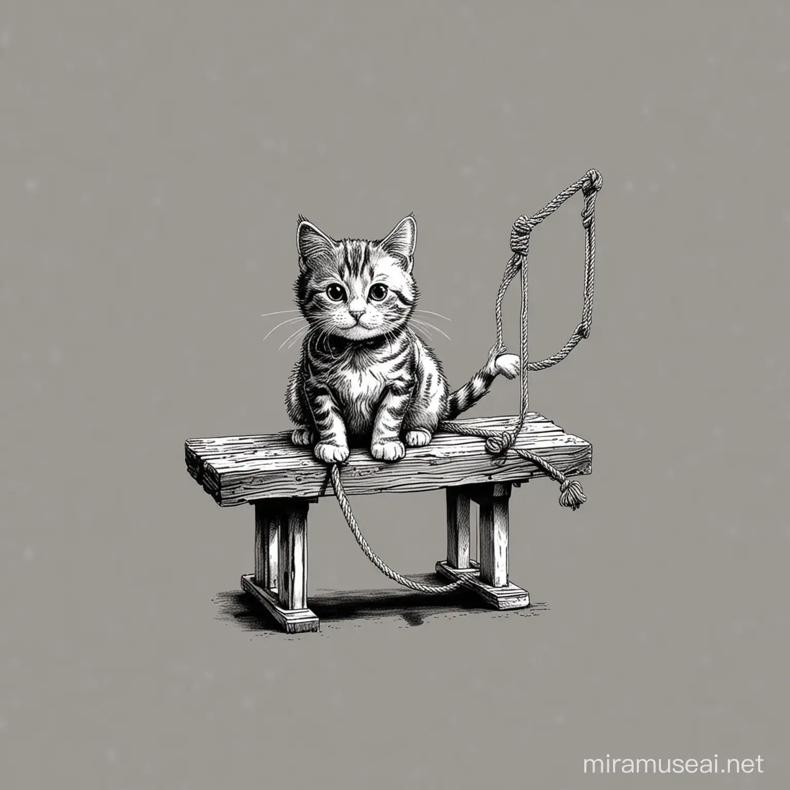 Playful Cat Lifting Bench TShirt Design in Monochrome