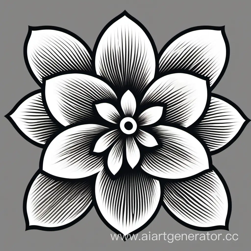 Цветок сакуры черно белый иконка симметричная гравировка
