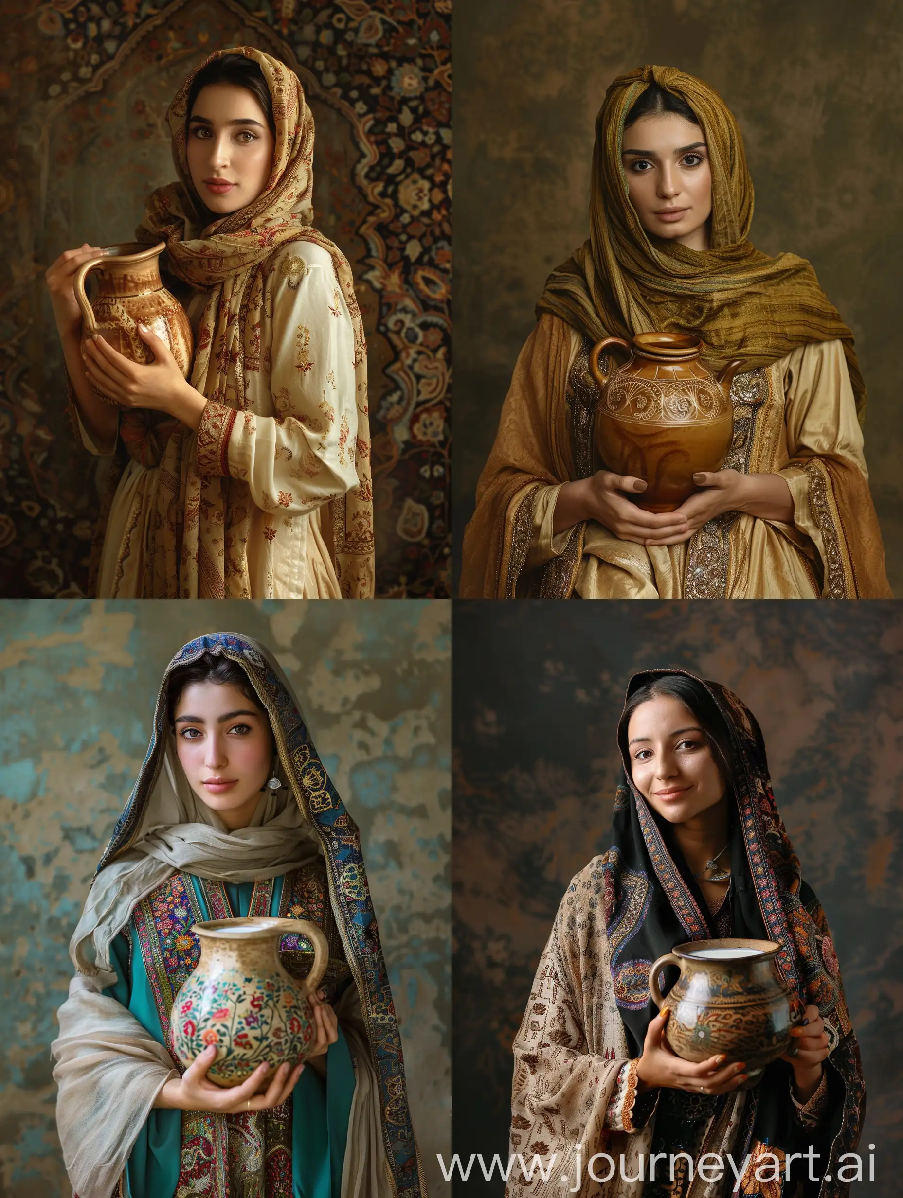 Traditional-Persian-Woman-Holding-Earthenware-Jug-of-Milk