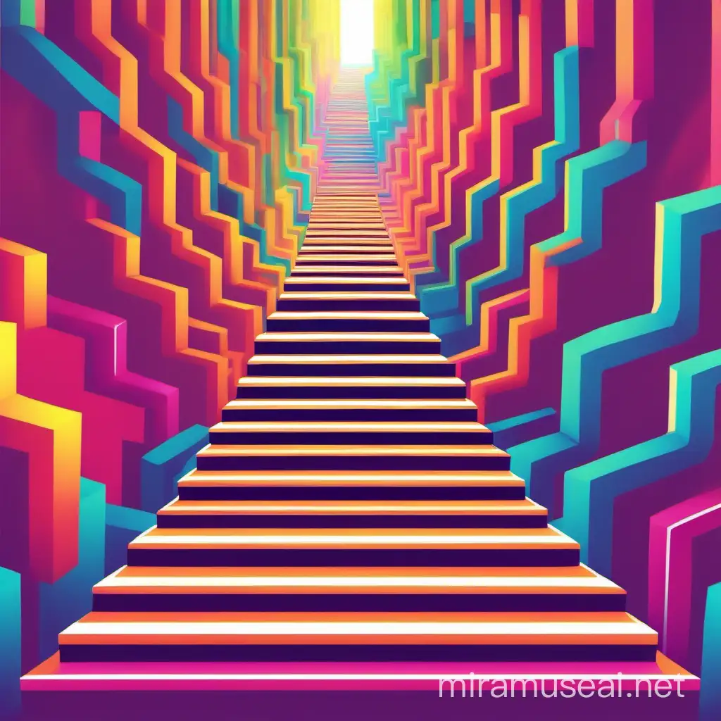 Trippy colorful stairs,psychedelic,lineless,no many details