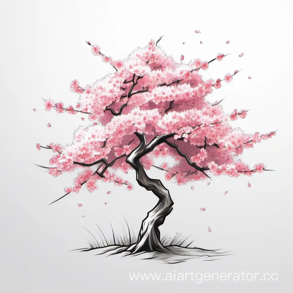 Нарисуй дерево сакуру на белом фоне