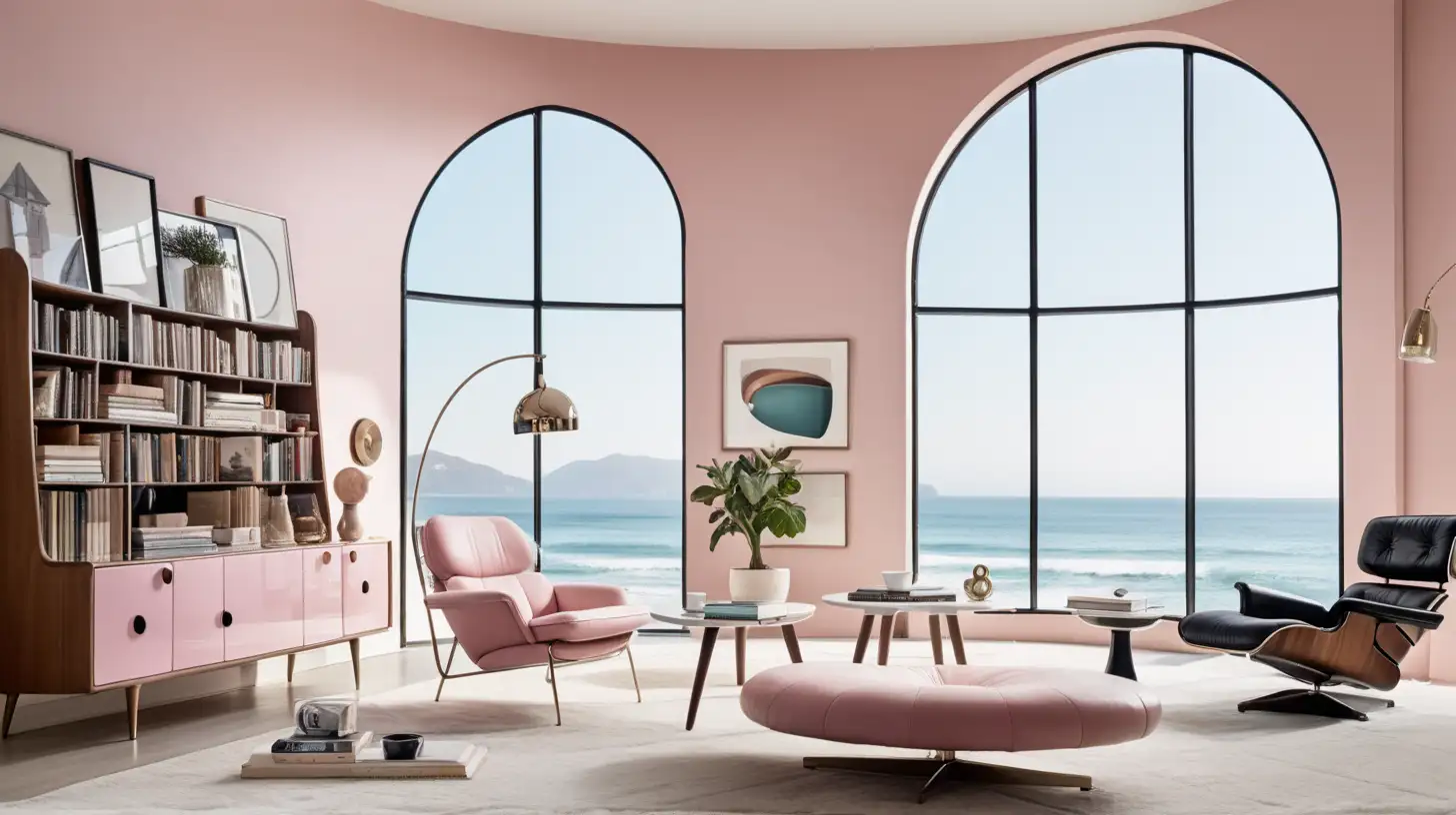 Timeless Futuristic Danish Living Room with Malibu Ocean View