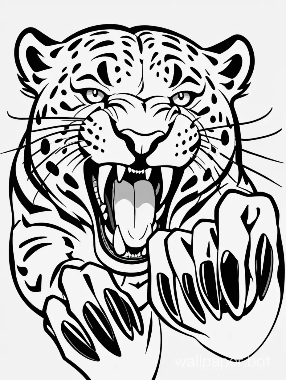 lineart paw with claws, Jaguar Panthera onca, furious attack, hiperdetailed lineart, atacking open forepaw showing claws, sticker art