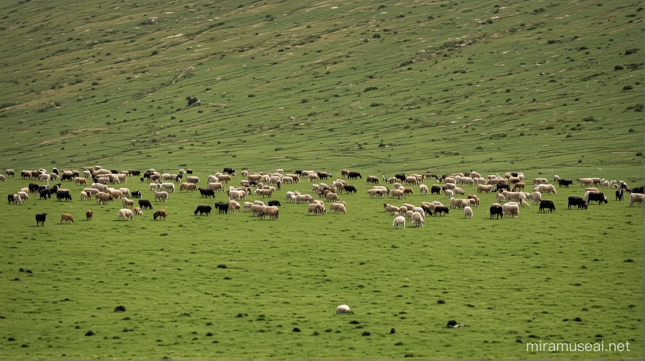 Rural Landscape with Grazing Cows and Sheep