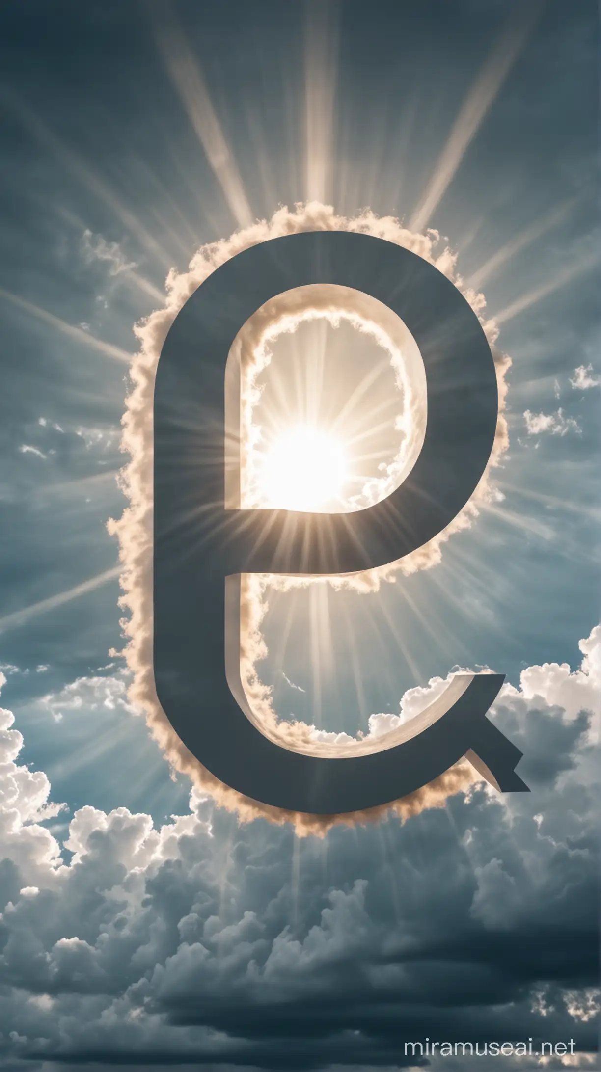 de letter Q heel groot in een wolkenlucht met zonnestralen