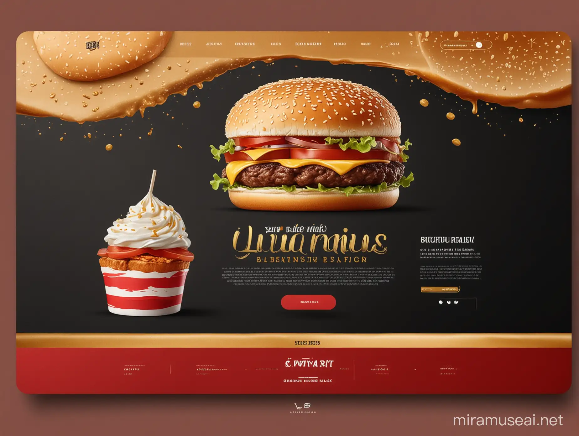 beautiful web design ui ux background landing page for  burger restaurant, color red white gold and black –ar 16:9 –no hands –q 2 –v 5 –s 75