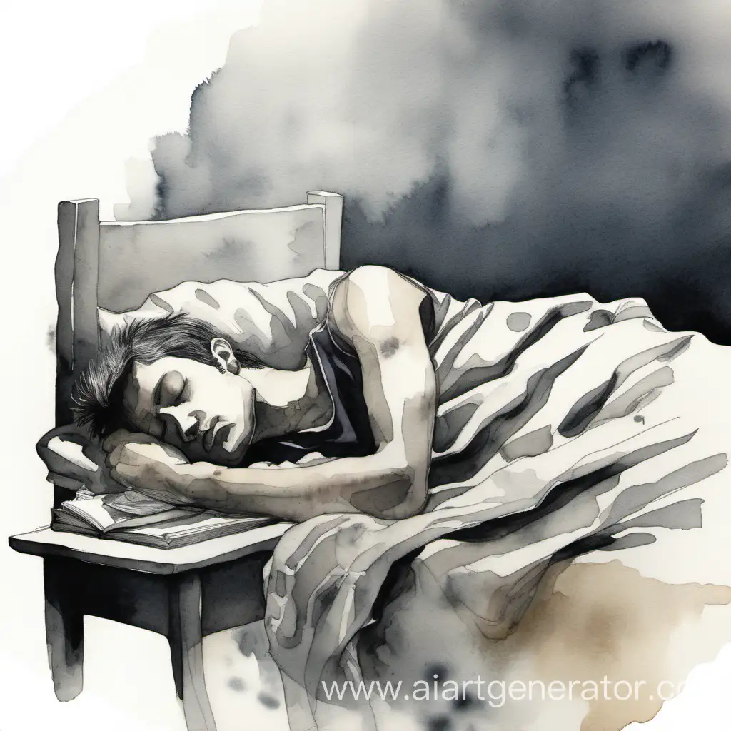 спящий человек рисунок серой акварелью