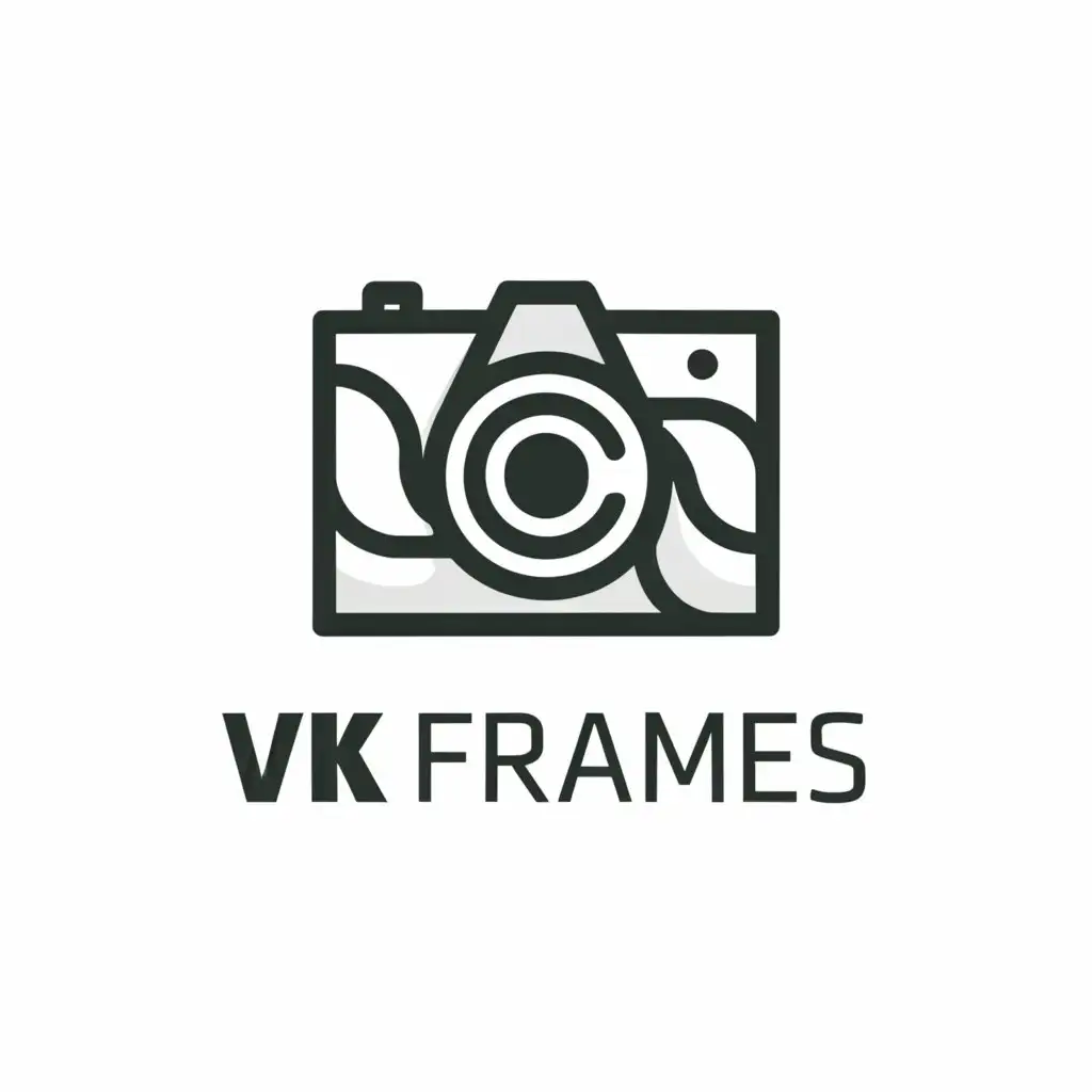 a logo design,with the text "VK Frames", main symbol:camera,Moderate,clear background