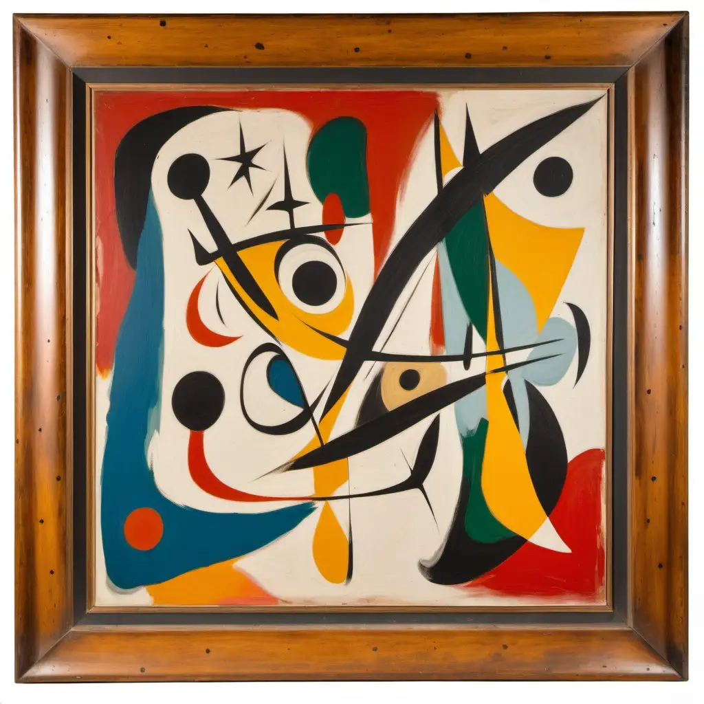An Abstract Expressionism painting in a wood frame, in the style of Arshile Gorky.