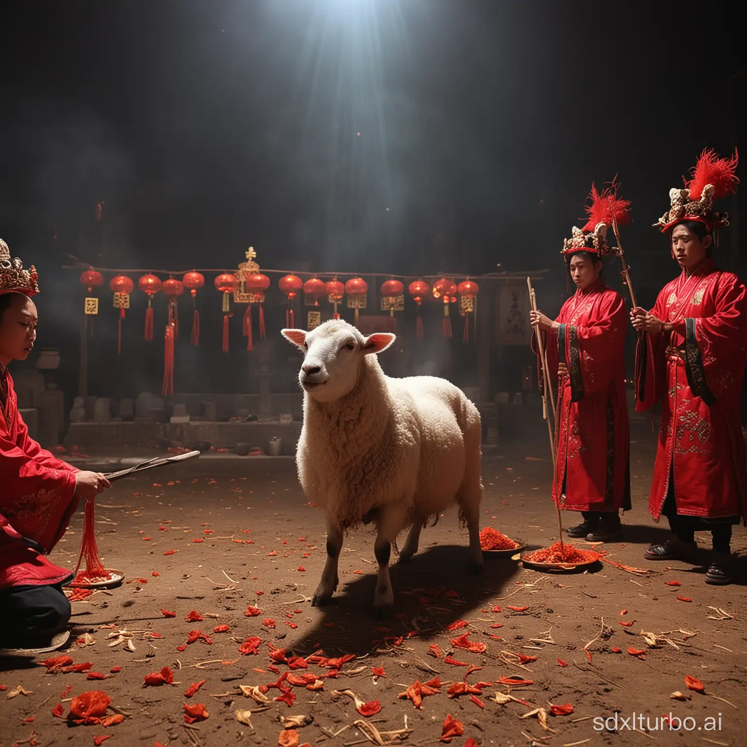 Sacrificial ceremony HD superstition religion lamb offering Chinese tradition horror