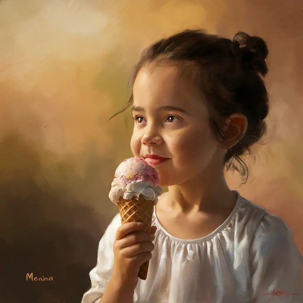 Young Girl Enjoying Ice Cream in Profile Inspired by Tarsila do Amaral