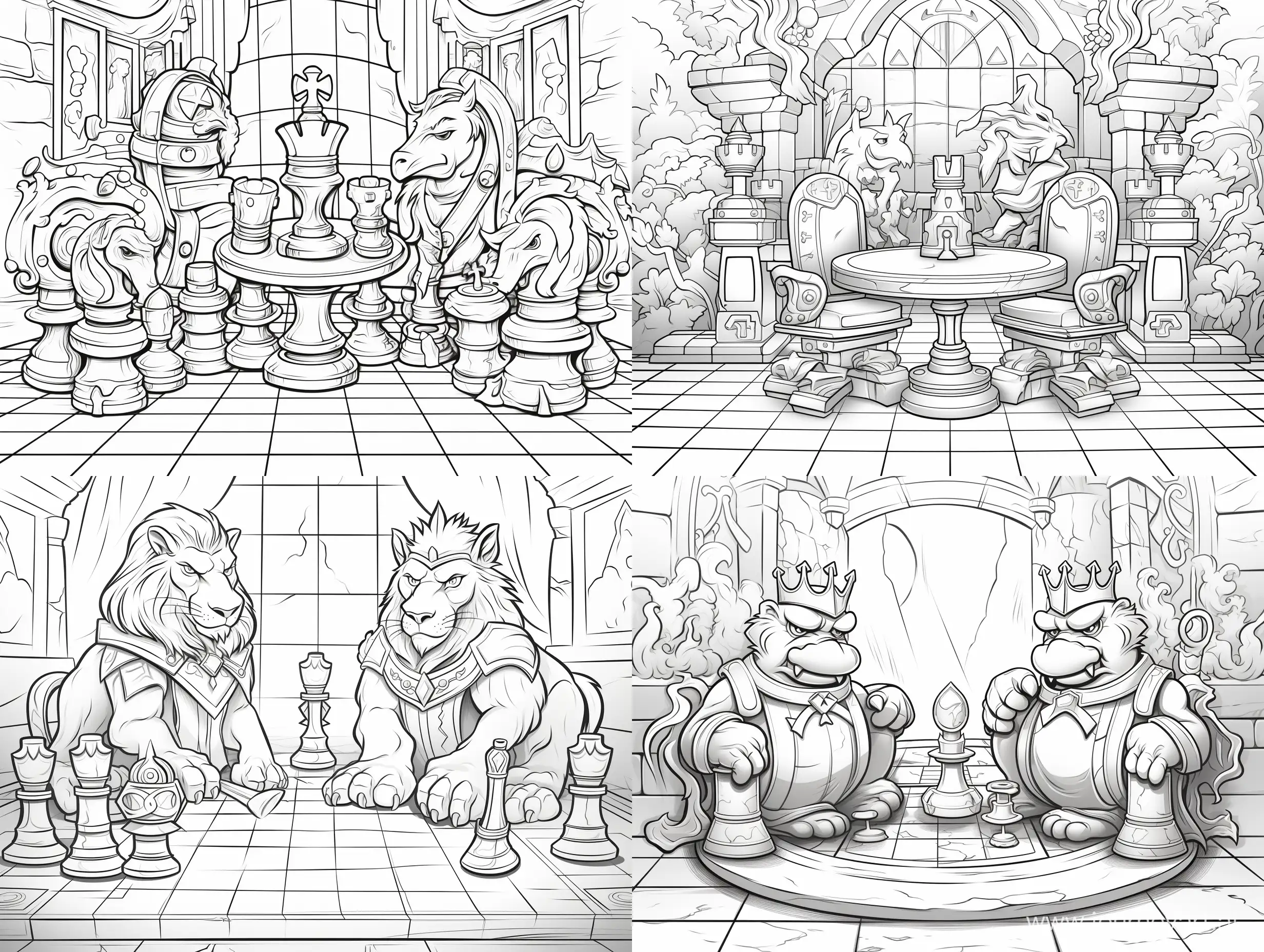 Cartoon-Chess-Kingdom-Coloring-Page-for-Kids-with-Low-Detail-and-Thick-Lines
