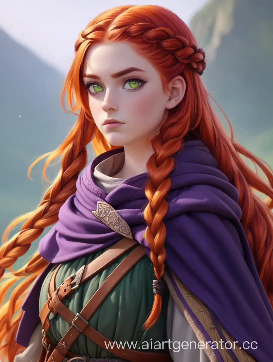 Medieval-RedHaired-Huntress-with-Gradient-Hair-and-Purple-Cloak