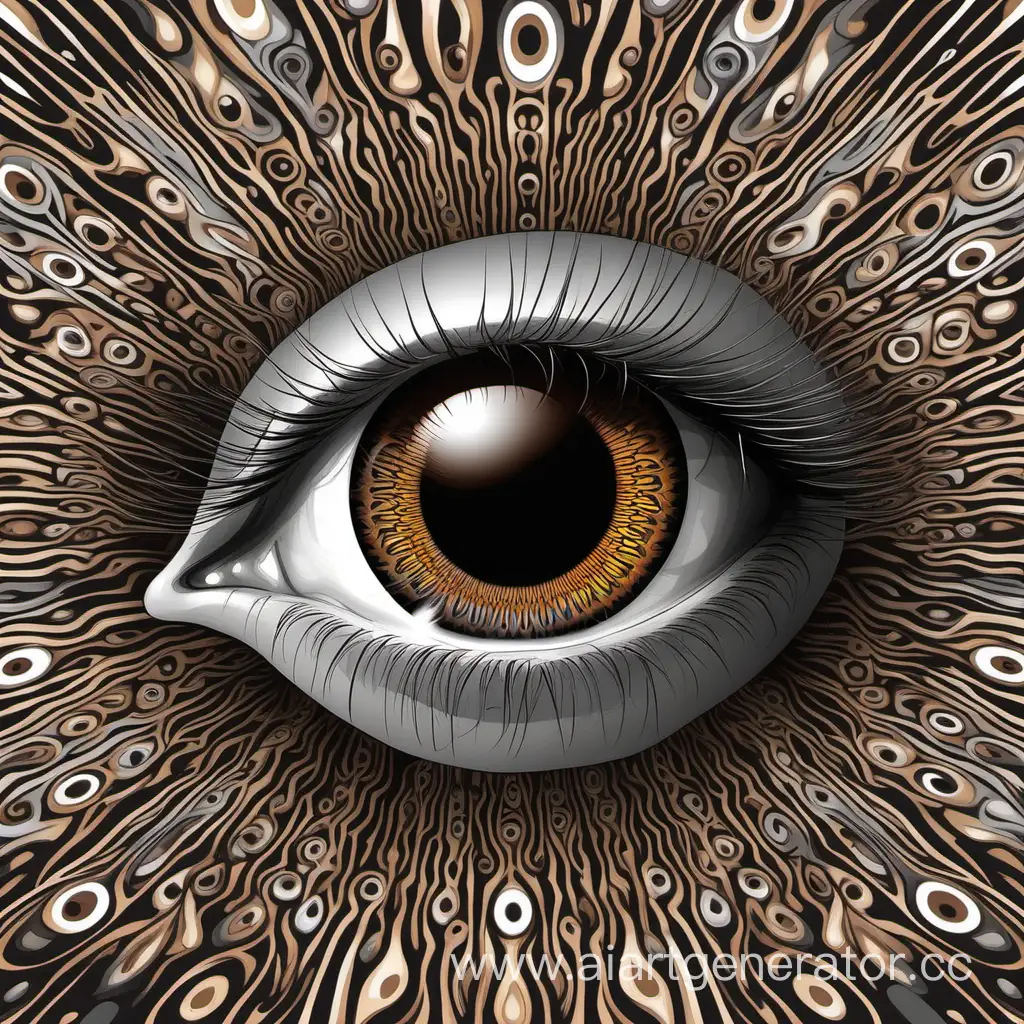 psychodelic art brown, gray, eyes in centre