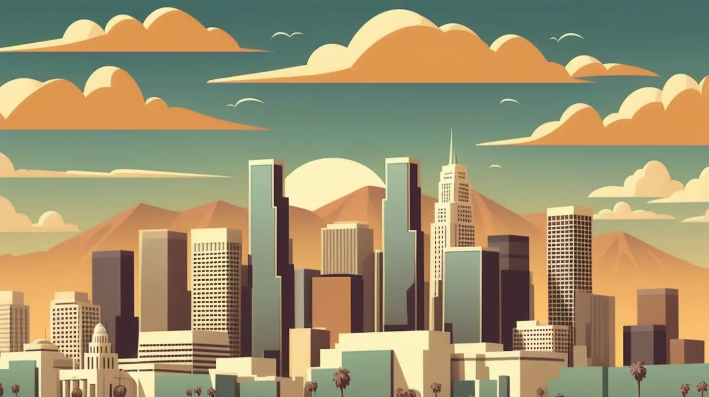 Vibrant Cartoon Depiction of the Los Angeles Skyline