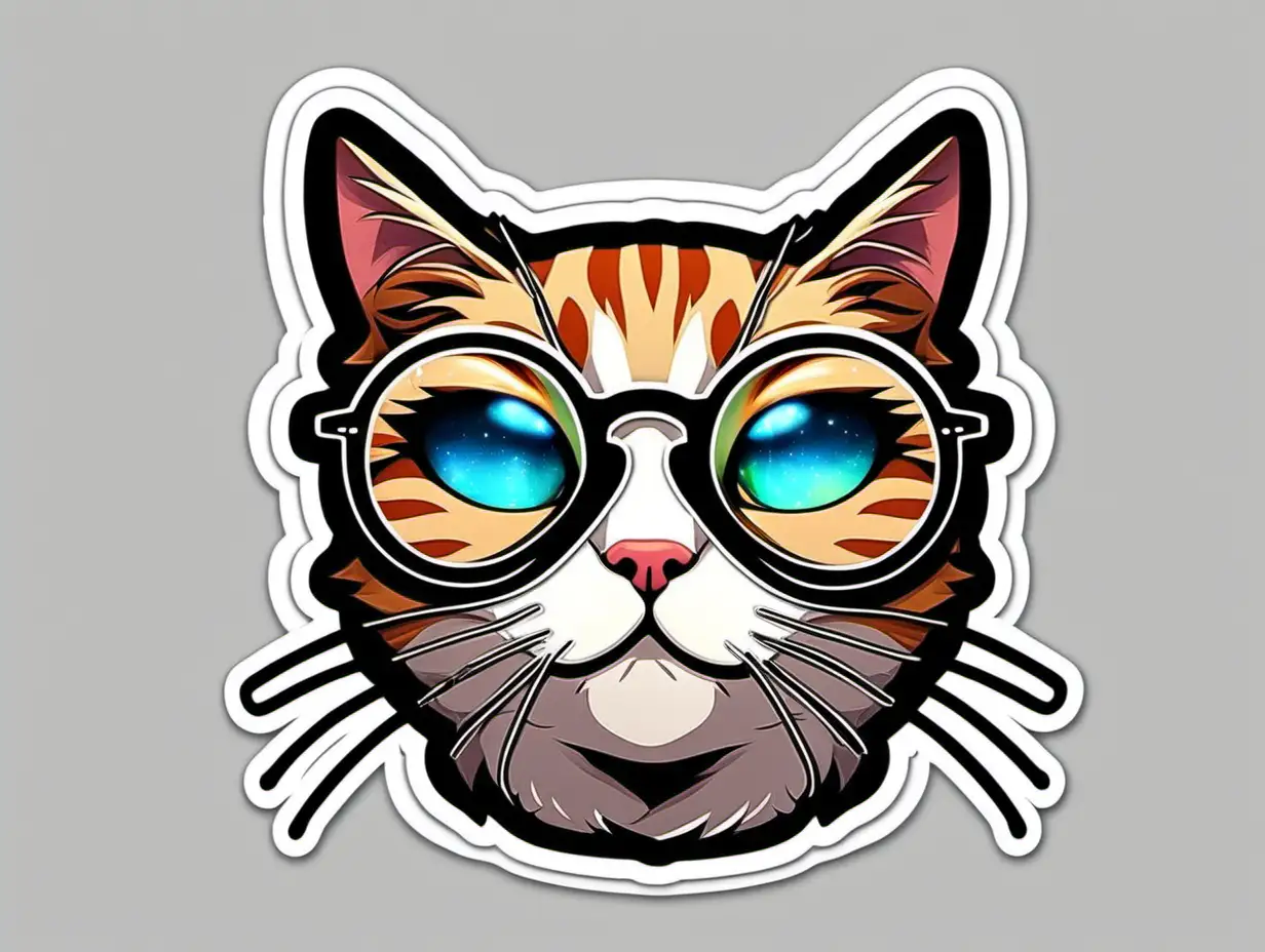 Smart Cat Sticker with Stylish Glasses Fun and Quirky Feline Decal