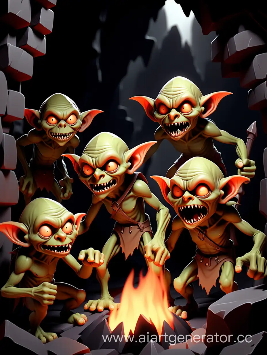 Neutral goblins in a dark cavern, fire