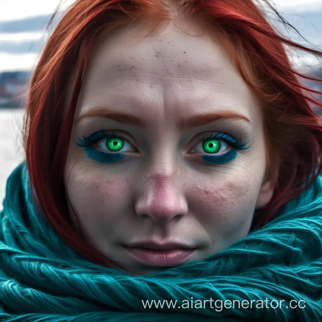 Девушка с зелёными глазами и рыжими волосами обнимает своего возлюбленного декабриста. На лице трещины. Укутанная в шерстяной шарф, на глазах слёзы. У мужчины тёмные волосы и голубые глаза. На заднем плане Сибирь и река Амур