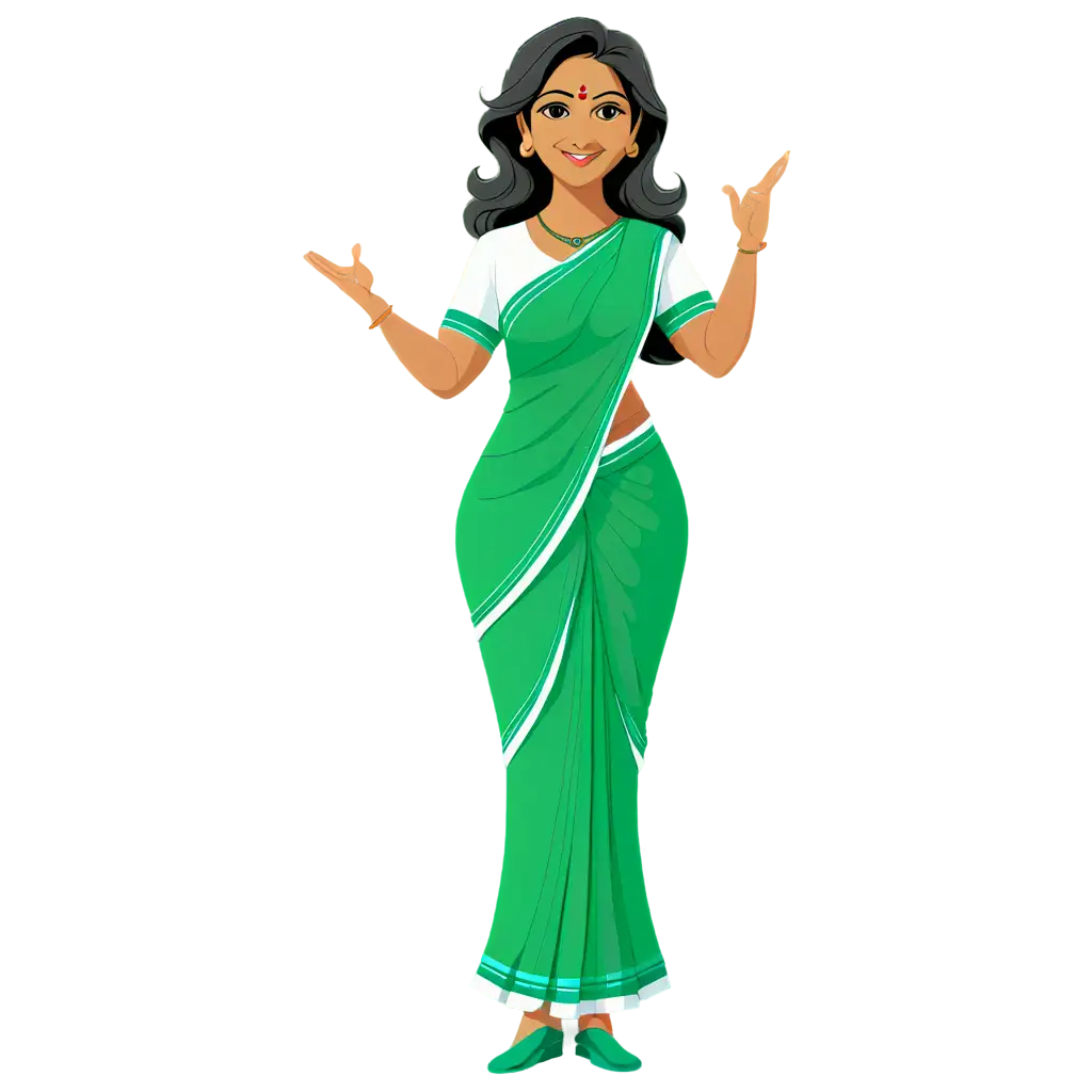 2d vector art, an Indian middle-aged female school teacher in t-pose wearing a saree